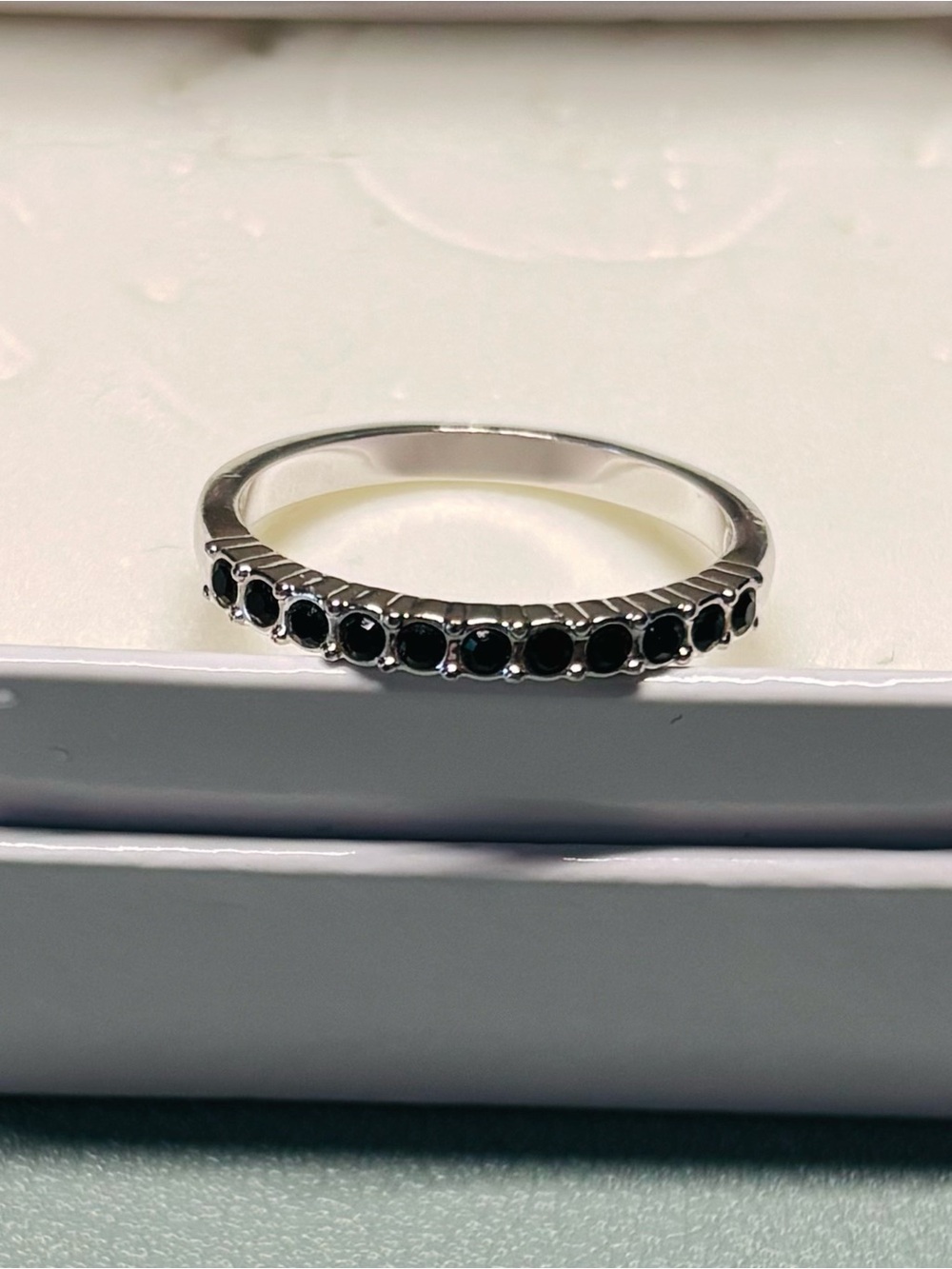 Swarovski Silver ring Black crystal Accent Half Eternity Ring (size 7)